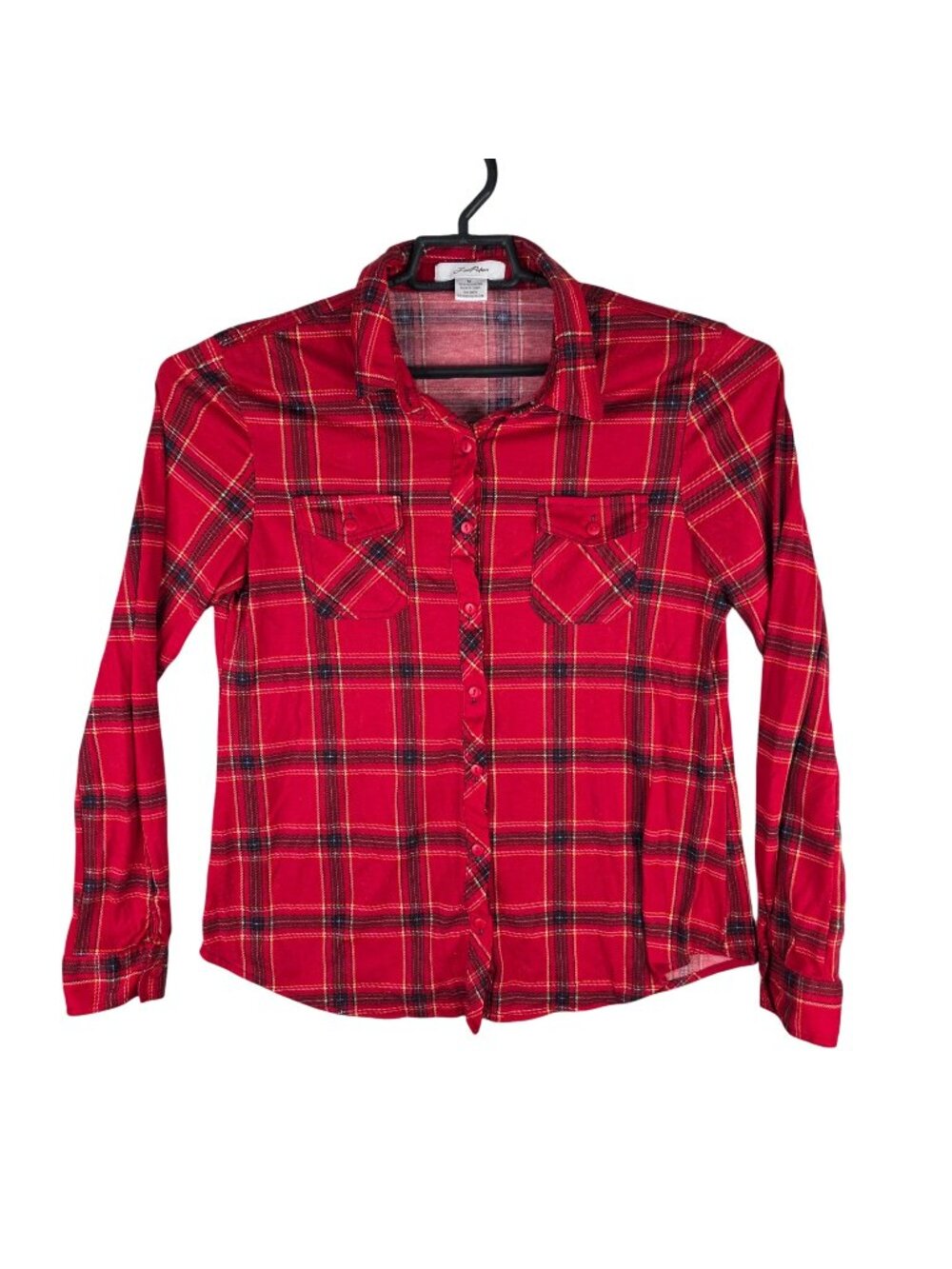 Womens Love Potion Red & Black Plaid Button Up Shirt Long Sleeves Pockets Size M